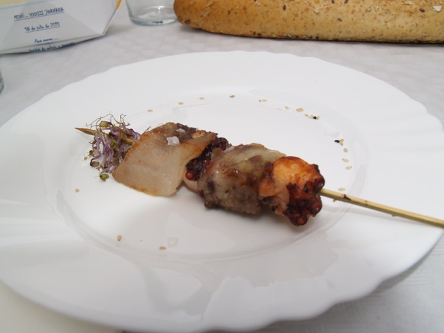 Receta de brocheta de pulpo y papada ibérica a baja temperatura