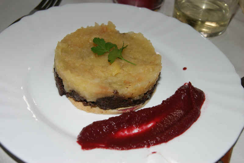 Timbal de morcilla y manzana