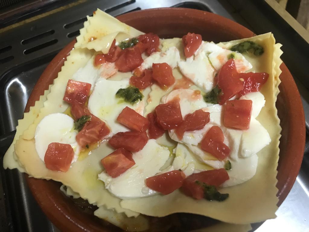 Receta de lasaña de caponata templada con mozzarella